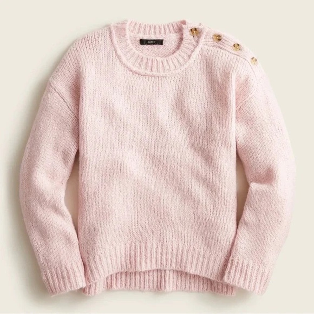 J.Crew Button-shoulder Crewneck Sweater in Pale Pink Sz M VGUC